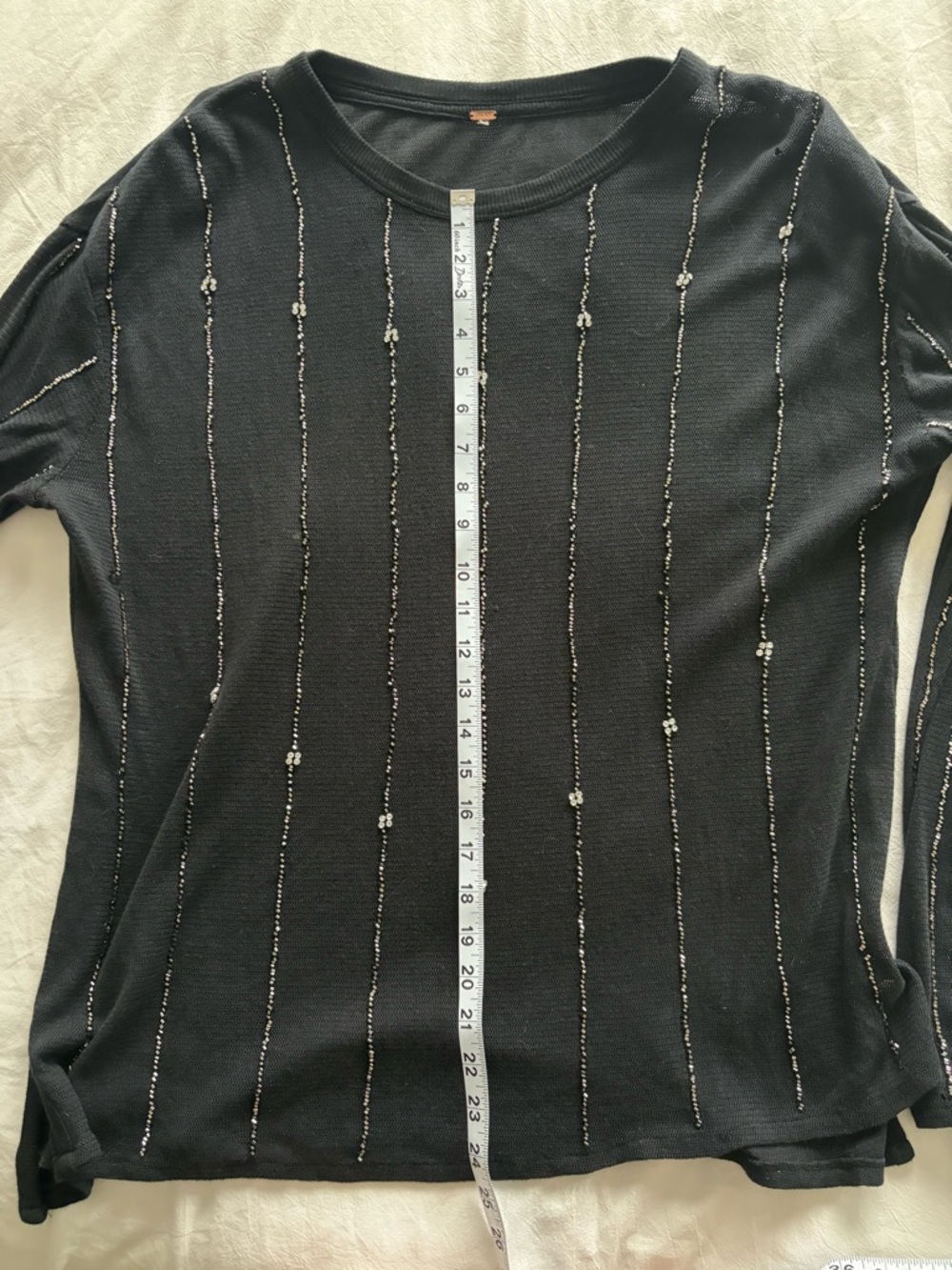 Free people diamond night Black Beaded Stripe Knit Sweater 100% cotton - Picture 7 of 12
